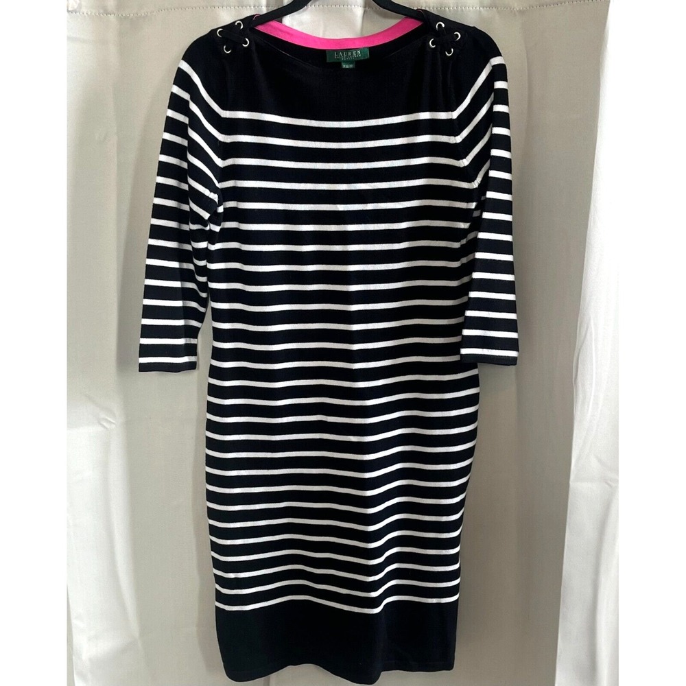 Lauren Ralph Lauren Dress Small Knit Sweater Stripe Nautical Preppy Yacht 16819x